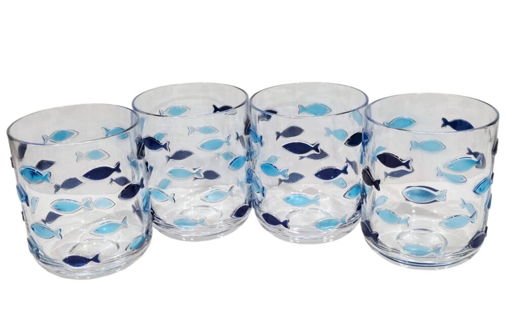 Coastal Acrylic Cups Tumblers Sealife Fish Drinking Glasses Indoor/Outdoor 14oz